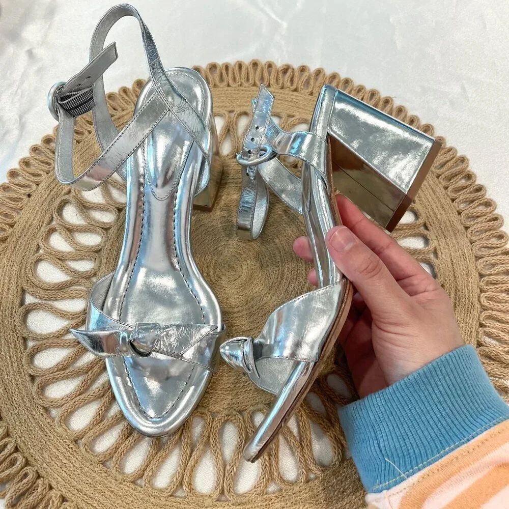 Alexandre Birman Women's Clarita Flare Block Heel Sandals Silver Size EU 40